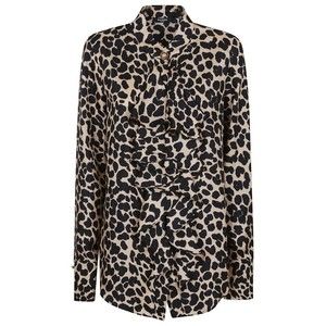 Balmain Jabot Collar Leopard Print Shirt - NWT